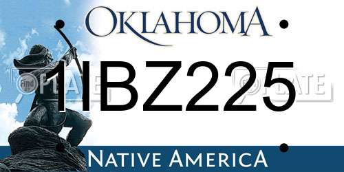 1IBZ225 Oklahoma License Plate
