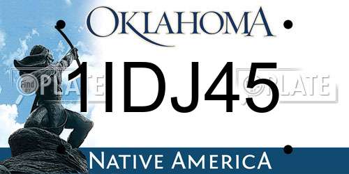 1IDJ45 Oklahoma License Plate