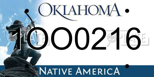 1OO0216 Oklahoma License Plate