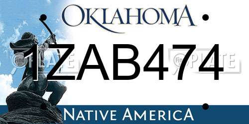 1ZAB474 Oklahoma License Plate