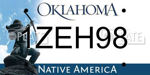 1ZEH98 Oklahoma License Plate