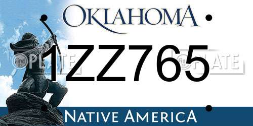 1ZZ765 Oklahoma License Plate