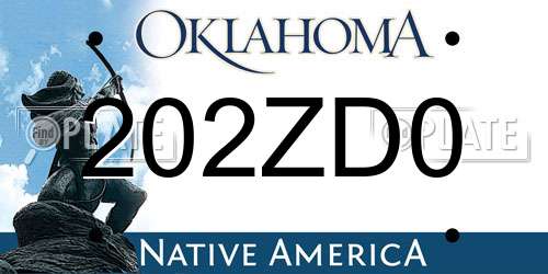 202ZD0 Oklahoma License Plate