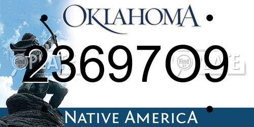 23697O9 Oklahoma License Plate