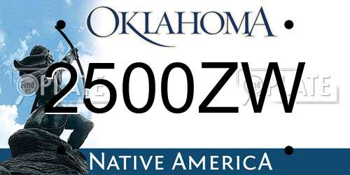 2500ZW Oklahoma License Plate