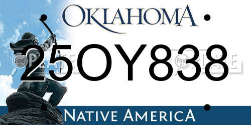 25OY838 Oklahoma License Plate