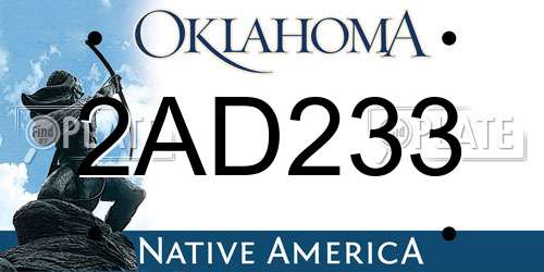 2AD233 Oklahoma License Plate