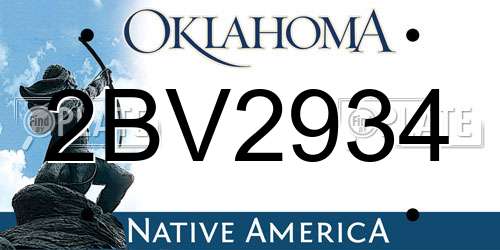 2BV2934 Oklahoma License Plate