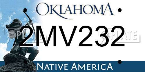 2MV232 Oklahoma License Plate