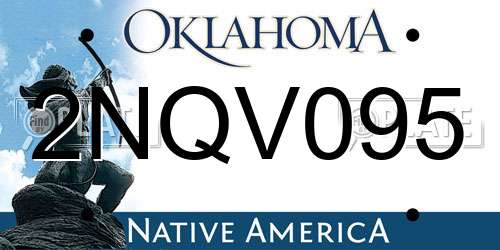 2NQV095 Oklahoma License Plate