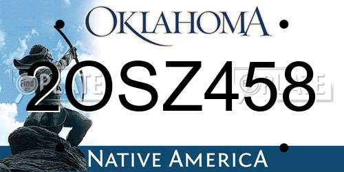 2OSZ458 Oklahoma License Plate