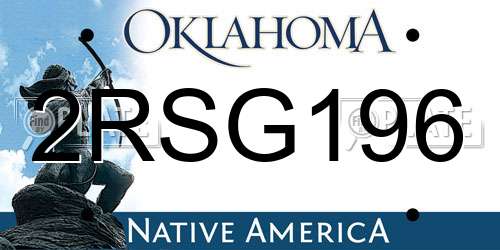 2RSG196 Oklahoma License Plate