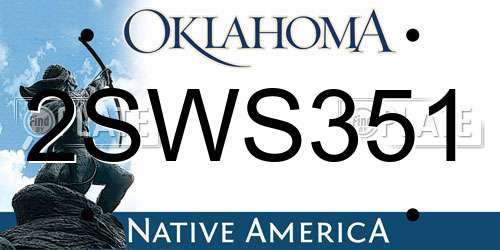 2SWS351 Oklahoma License Plate