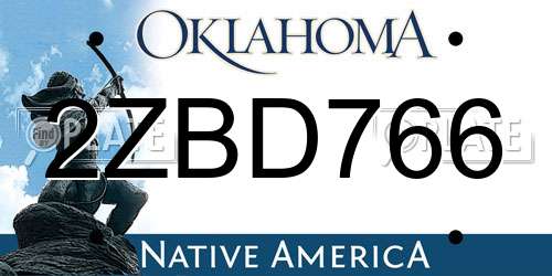 2ZBD766 Oklahoma License Plate