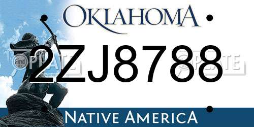 2ZJ8788 Oklahoma License Plate