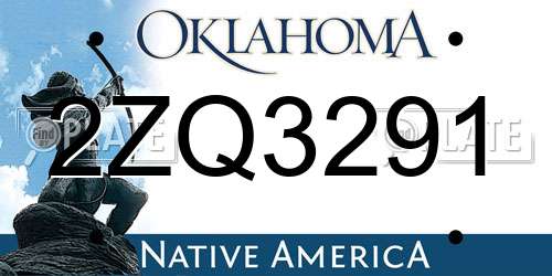 2ZQ3291 Oklahoma License Plate