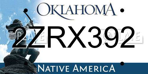 2ZRX392 Oklahoma License Plate