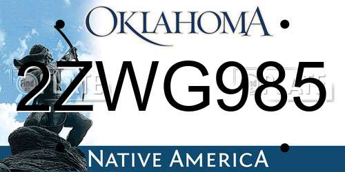 2ZWG985 Oklahoma License Plate