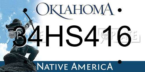 34HS416 Oklahoma License Plate