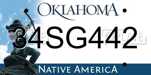 34SG442 Oklahoma License Plate