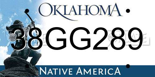 38GG289 Oklahoma License Plate