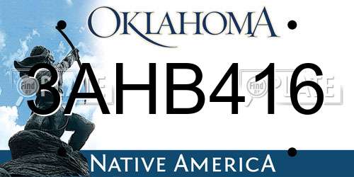 3AHB416 Oklahoma License Plate
