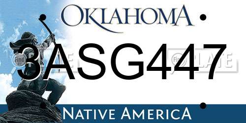 3ASG447 Oklahoma License Plate