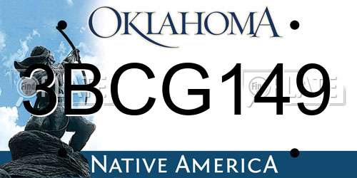 3BCG149 Oklahoma License Plate