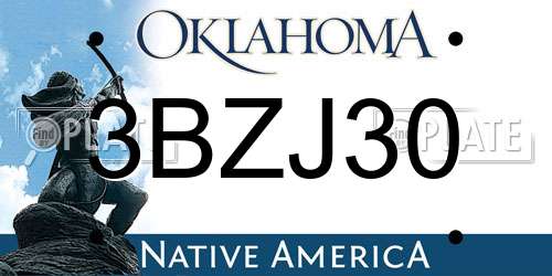 3BZJ30 Oklahoma License Plate