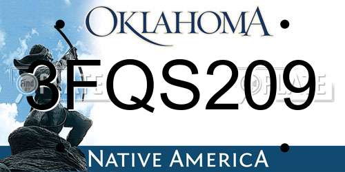 3FQS209 Oklahoma License Plate