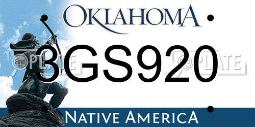 3GS920 Oklahoma License Plate