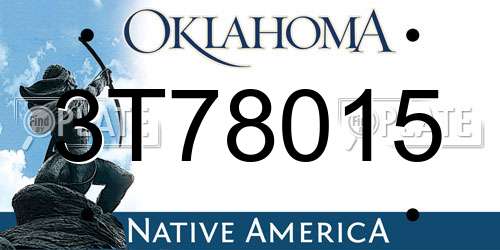 3T78015 Oklahoma License Plate