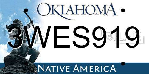 3WES919 Oklahoma License Plate