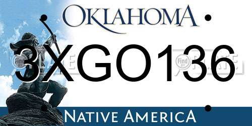 3XGO136 Oklahoma License Plate