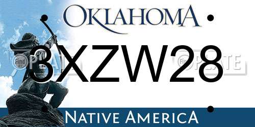 3XZW28 Oklahoma License Plate