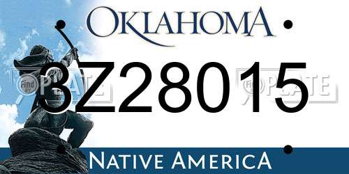 3Z28015 Oklahoma License Plate