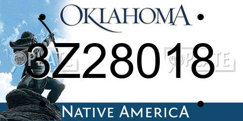 3Z28018 Oklahoma License Plate