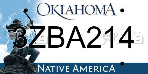 3ZBA214 Oklahoma License Plate