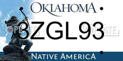 3ZGL93 Oklahoma License Plate