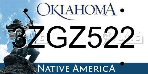 3ZGZ522 Oklahoma License Plate