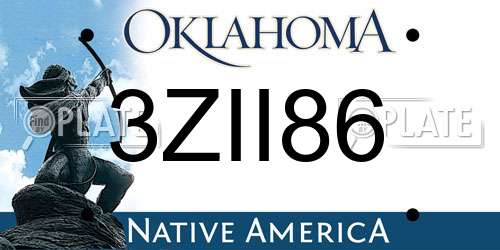 3ZII86 Oklahoma License Plate