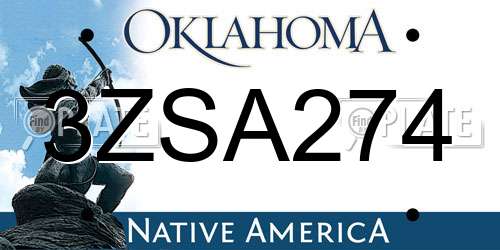 3ZSA274 Oklahoma License Plate