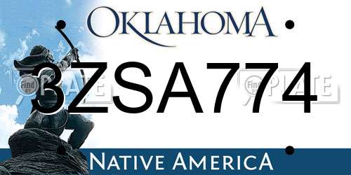 3ZSA774 Oklahoma License Plate