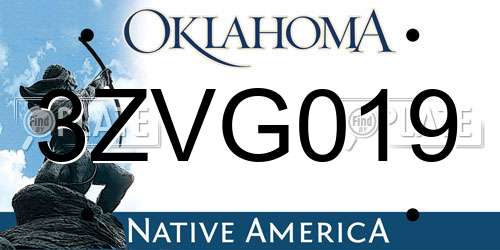 3ZVG019 Oklahoma License Plate
