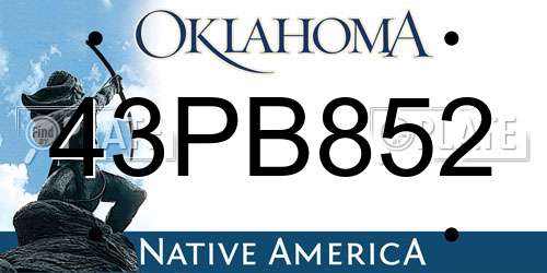 43PB852 Oklahoma License Plate