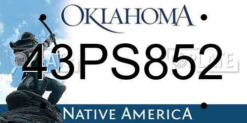 43PS852 Oklahoma License Plate