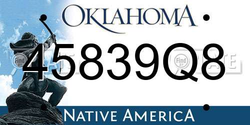 45839Q8 Oklahoma License Plate