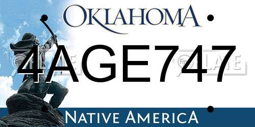 4AGE747 Oklahoma License Plate