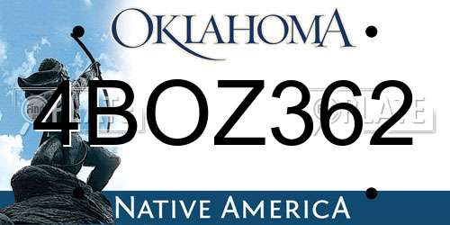 4BOZ362 Oklahoma License Plate