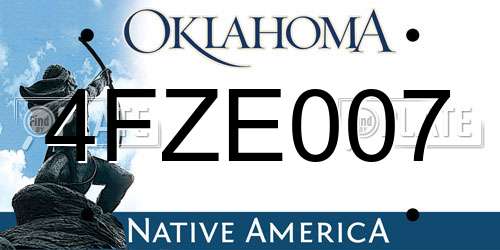 4FZE007 Oklahoma License Plate